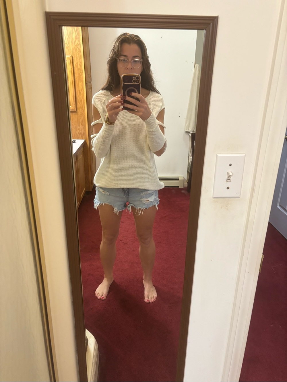 Express Cream Cold-Shoulder Knit Sweater